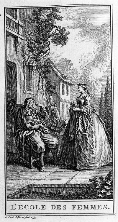 Jean Baptiste Poquelin dit Moliere (1622-1673) tarafından yazılan “Kadınlar Okulu” (1662) adlı oyundan bir sahnenin temsili. 1739