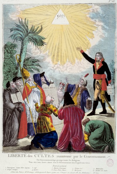 Napolyon Bonapart (1769-1821) tarafından sağlanan tüm dinlerin ibadet özgürlüğünün temsili: ilk Konsül, her dinin temsilcileri tarafından gelen Tanrı