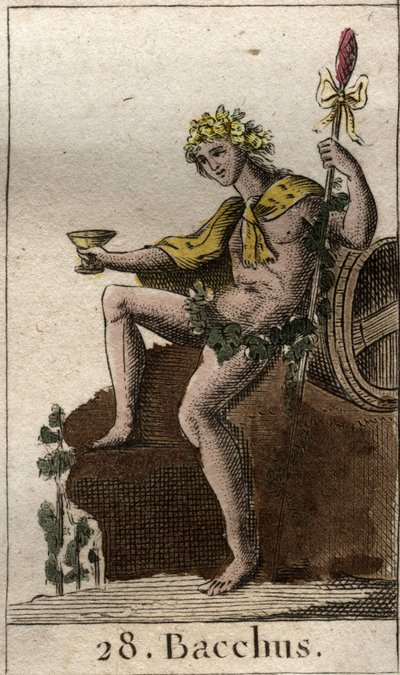 Elinde bir bardak tutan şarap ve hasat Bacchus tanrısının temsili. (Şarap ve üzüm tanrısı Bacchus