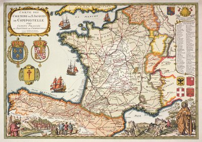 İlk olarak D.Serveaux 1648 tarafından oyulmuş olan St. James of Compostel Yol Haritasının reprodüksiyonu by French School