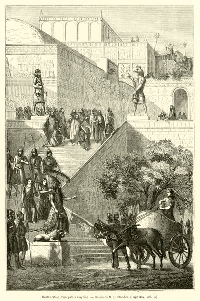 Bir Asur sarayının restorasyonu (gravür) by French School