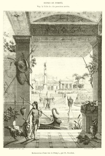 Pompei manzarasının restorasyonu (gravür) by French School