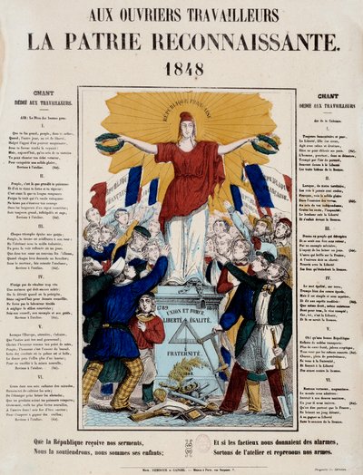 1848 devrimi ve ikinci cumhuriyetin doğuşu: “İşçilere, minnettar vatan” başlıklı manifesto ve şarkı, Cumhuriyet işçiler tarafından karşılanır. 1848 Paris, Musee Carnavalet by French School