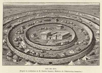 Ring des Huns. Hun yerleşimini koruyan halka biçimli surlar (gravür) by French School