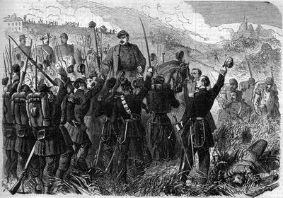 Risorgimento - Montebello della Battaglia Muharebesi (İtalya), 21 Mayıs 1859: İtalyan ordusunun komutanı Fransız general Elie Frederic Forey (1804 - 1872), Avusturya ordusuna karşı kazandığı zaferin ardından askerleri tarafından galip geldi. "" Le Monde Il by French School