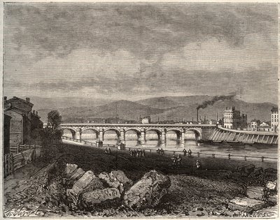 Roanne - Loire, Rhone-Alpes bölgesinde - V.A. Malt-Brown tarafından “La France illustrée: coğrafya, tarih, istatistiksel yönetim” de gravür. 1884 by French School