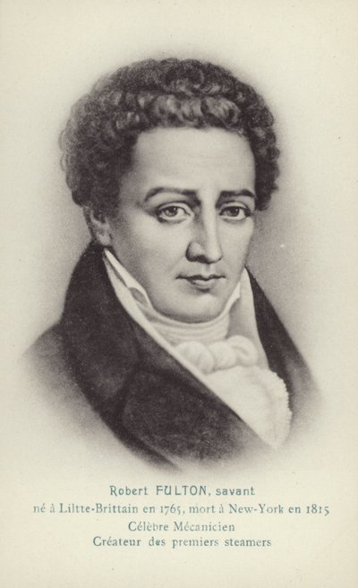 Robert Fulton (1765-1815), Amerikalı mühendis, mucit ve buharlı gemi öncüsü (lito) by French School