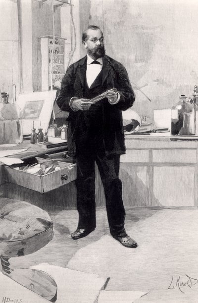 Robert Koch (1843-1910) laboratuvarında, Le Monde Illustre