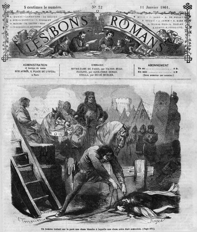 Roma dizisi: “” Notre Dame de Paris”, Victor Hugo (1802-1885). Bir adam kaldırımda iki kadını süzüyor. “Les bons romantizm”de gravür by French School