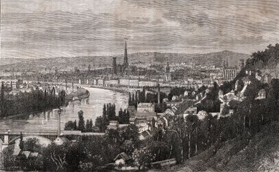 Rouen - Seine-Maritime - V.A. tarafından “La France illustree: coğrafya, tarih, istatistiksel yönetim” de gravür Malt-Kahverengi. 1884 by French School
