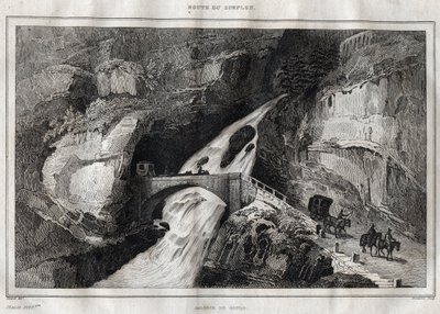 Route du Simplon - M. de Norvins, Ch. "" Pitoresk İtalya" dan gravür. Nodier 1834-1836. by French School