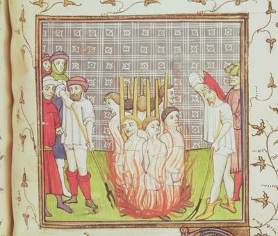 Roy 20 C VII f.44v Tapınakçıların Yakılması, 1308 civarı (vellum) by French School