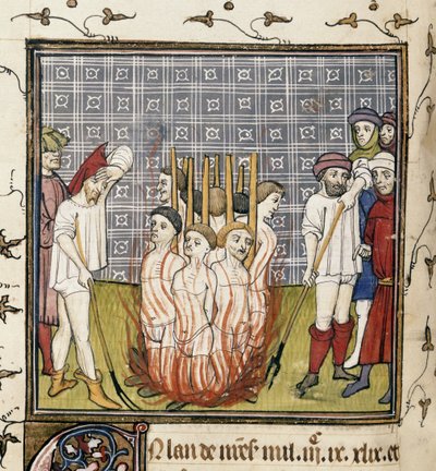 Royal 20 C. VII, f.44v Tapınakçıların Yakılması, 'Chroniques de France ou de St. Denis' (parşömen) by French School