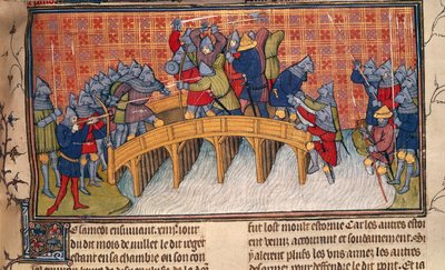 Kraliyet 20 C. VII, fol.137 Yüz Yıl Savaşı sırasında Seine Köprüsü