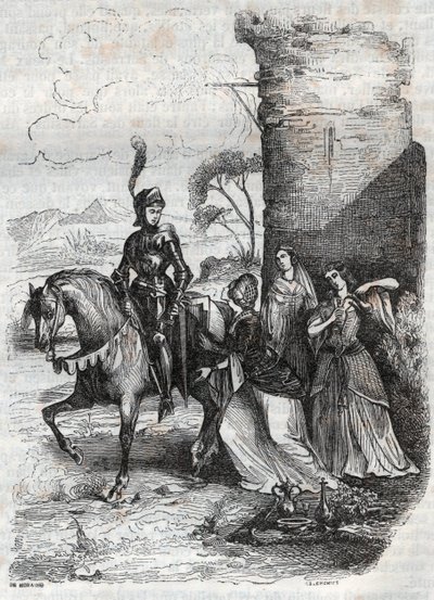 Ruggiero ve Alcina sarayından üç peri - Orlando furioso şiirinden 1851 gravürü by French School