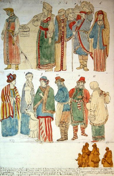 Rus kostümleri, c.1792 (kağıt üzerine sulu boya) by French School