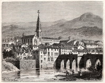 Saint-Antonin-Noble-Val (Saint Antonin Noble Val) - Languedoc-Roussillon-Midi-Pyrenee - VA Malt-Brown tarafından “Fransa illustree: coğrafya, tarih, istatistiksel yönetim” üzerine gravür. 1884 by French School