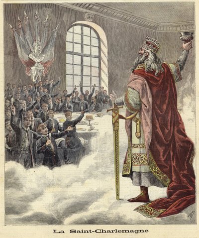 Saint Charlemagne, oturanlara kadeh kaldırıyor by French School
