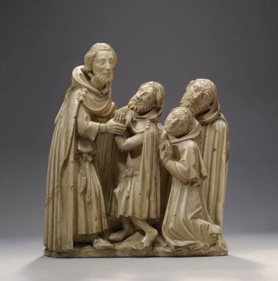Sabranlı Aziz Elzear üç Cüzzamlıyı iyileştiriyor, c.1373 (kaymaktaşı) by French School