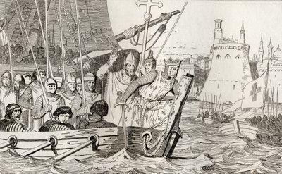 Saint Louis IX (1214-70) leads his troops in battle, from 