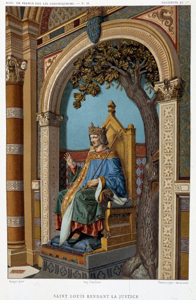 Saint Louis adaleti yerine getiriyor - Mme de Witt, Paris tarafından “Köklerden 16. Yüzyıla Fransa Tarihinin Kronikleri”nde by French School