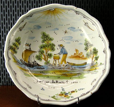 Loire, Nevers, 1800 (seramik) üzerinde bir zanaatkar ve tekneleri tasvir eden salata kasesi by French School