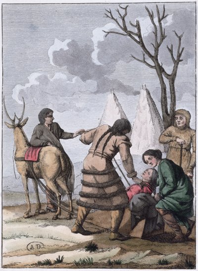 Samoyede Evliliği, 1811 ( renkli gravür) by French School