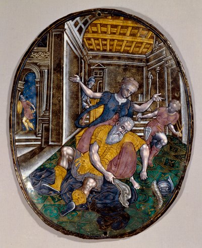 Samson ve Dalila Samson, Dalila saçını kestikten sonra güçlerini kaybederler. Limoges kitapçığı. 1575 yakl. Londra Victoria ve Albert Müzesi by French School