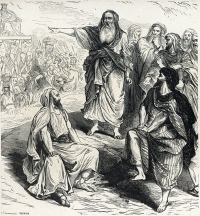Samuel, İsraillilere bir krala sahip olmanın tehlikelerini gösteriyor Lahure 19. yüzyıl Özel Koleksiyonundan gravür by French School