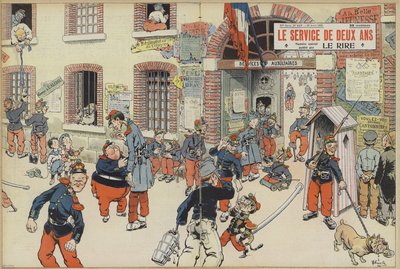 Fransız Ordusuna zorunlu askerliğin getirilmesi üzerine hiciv. Le Rire (renkli taş) için çizim by French School