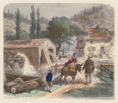 Kereste fabrikası (renkli gravür) by French School