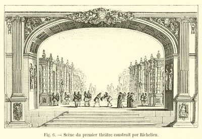 Richelieu tarafından inşa edilen ilk tiyatro sahnesi by French School