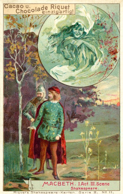 Shakespeare'in Macbeth (chromolitho) oyunundan bir sahne by French School