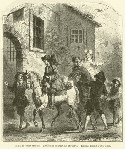 Roma çizgi romanından sahneler, Bir operatörün otel işletmesine gelişi (gravür) by French School