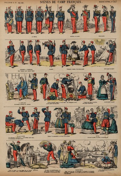 Fransız Ordusu kampından sahneler (renkli gravür) by French School