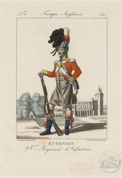 İskoç 92. Piyade Alayı, c.1815 (renkli gravür) by French School