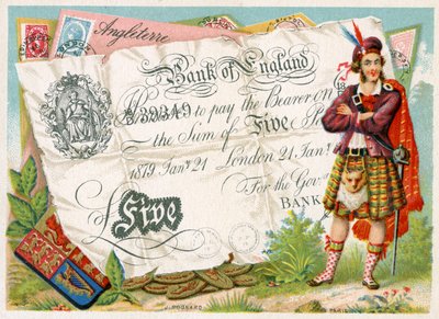 İngiltere Bankası Beş Pound Notunu koruyan İskoç askeri, 1886-95 by French School