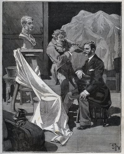 Heykel, bir heykeltıraş atölyesi, bir büstün odağı ve heykeli. Adolphe BITARD