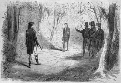 Seri roman: Emile Souvestre (1806-1854) tarafından “Zengin ve Yoksul”. Boissard ve Larry'nin düellosu. “Les bons romantizm” deki gravür by French School