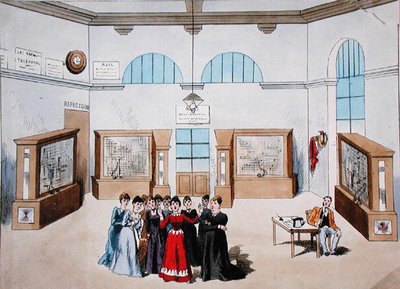 Merkezi bir telefon santralinde kadın operatörlerin yer aldığı bir operet için set tasarımı. 19. yüzyılın sonlarında (renkli taş) by French School