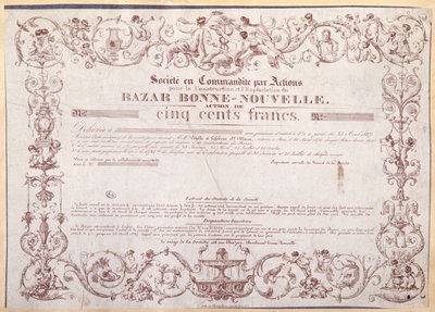 Bazar Bonne-Nouvelle için 500 Franklık Hisse Senedi, 1836 by French School