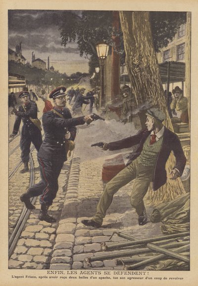 Paris caddesinde polis ve suçlular arasında çatışma (renkli taş) by French School