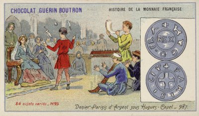 Hugh Capet saltanatının gümüş denye parisisi, 987 (chromolitho) by French School
