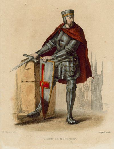 Simon de Montfort (renkli gravür) by French School