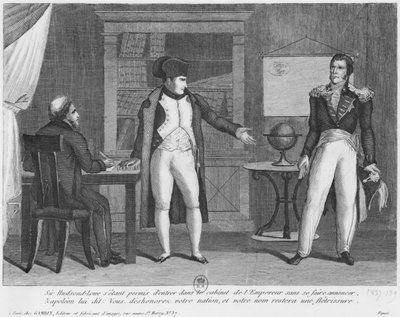 Sir Hudson Lowe comming in the study of Napoleon I (1769-1821) on the island of St. Helena without announcing himself   by French School