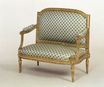 Küçük Louis XVI Kanepe, JPBoulard tarafından damgalanmış, c.1775 (döşemeli oymalı yaldızlı ağaç) by French School