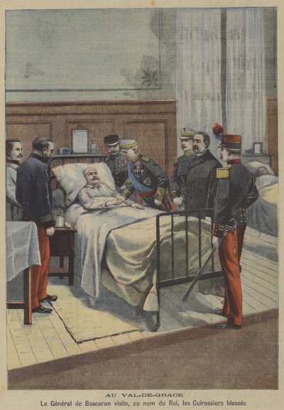 İspanyol General Jose de Bascaran, Paris'teki Val-de-Grace askeri hastanesinde Kral XIII. Alfonso adına yaralı zırhlıları ziyaret ediyor (renkli taş) by French School