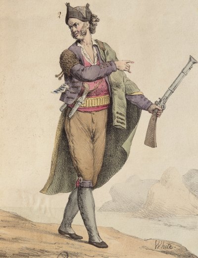Cadiz bölgesinin İspanyol kaçakçısı, 1815, Langlume tarafından kazınmış (19. yüzyıl) by French School