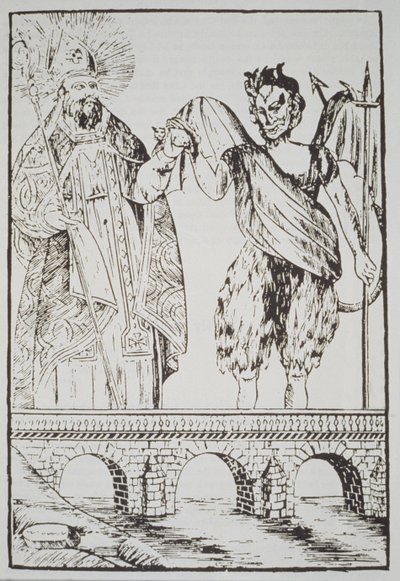 Aziz Cado ve Şeytan, popüler bir Fransız baskısının kopyası, 19. yüzyılın sonlarında yayınlanan bir sihir tarihinde resmedildi by French School