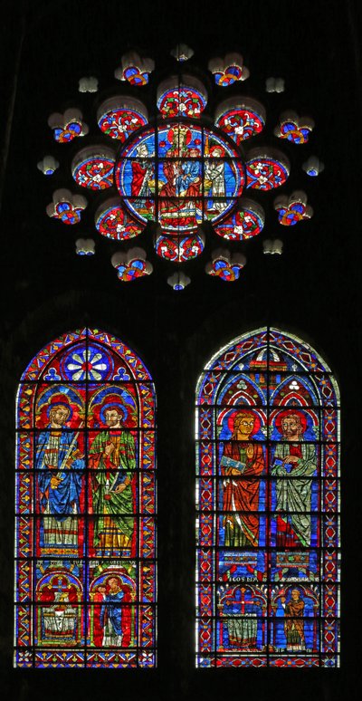 Aziz Cosmos, Aziz Damien, Aziz Gervais ve Proteus; bağışçı rahipler; yukarıdaki Bakire ve Çocuk (w120) by French School